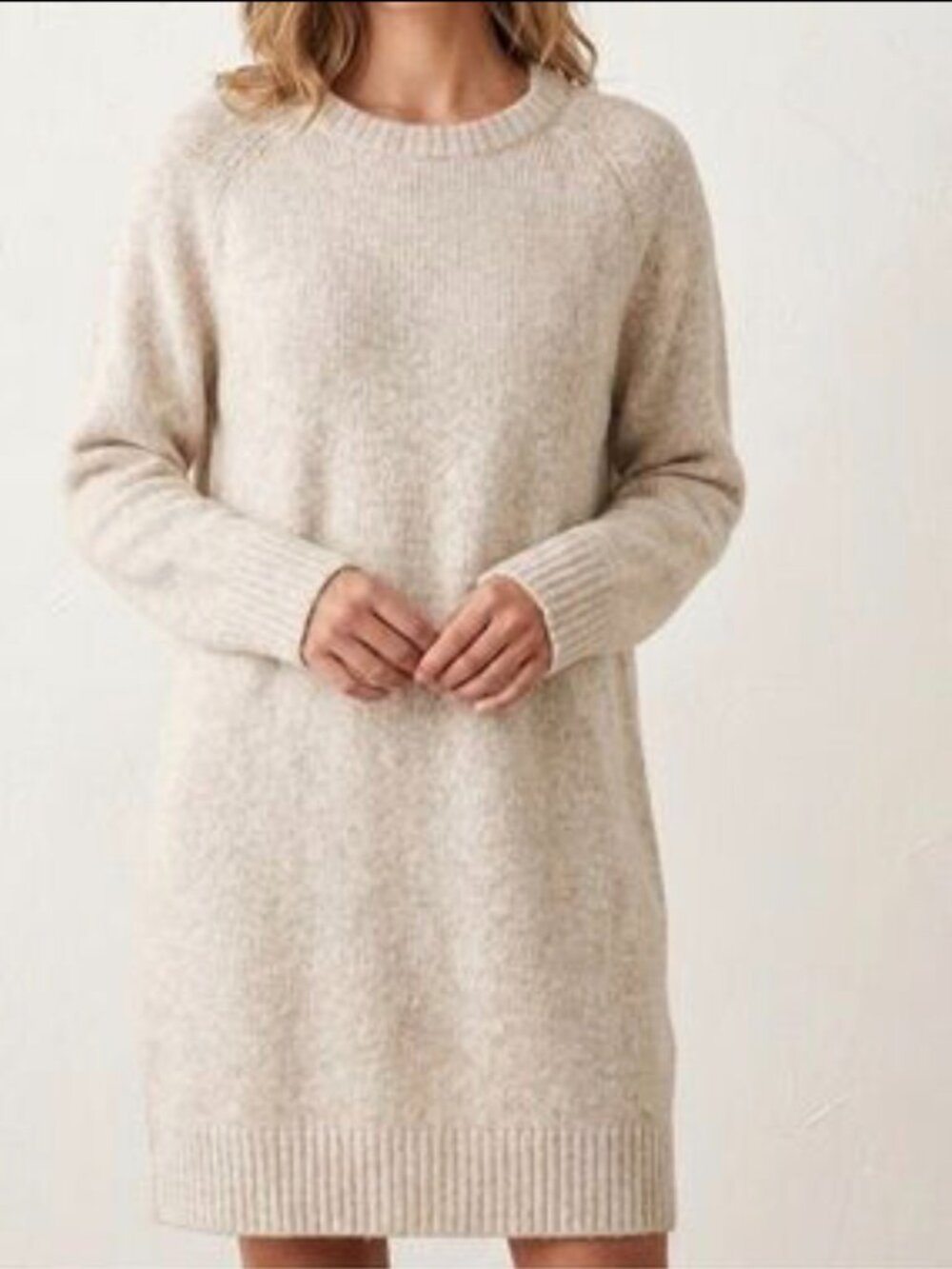 Dalia Women's Knit Long Sleeve Sweater Dress Relaxed fit Beige Size S